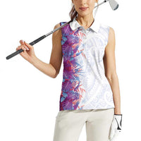 Hawaii Tropical Plant Poni Women Sleeveless Polo Shirt Vibrant Polynesian Pattern