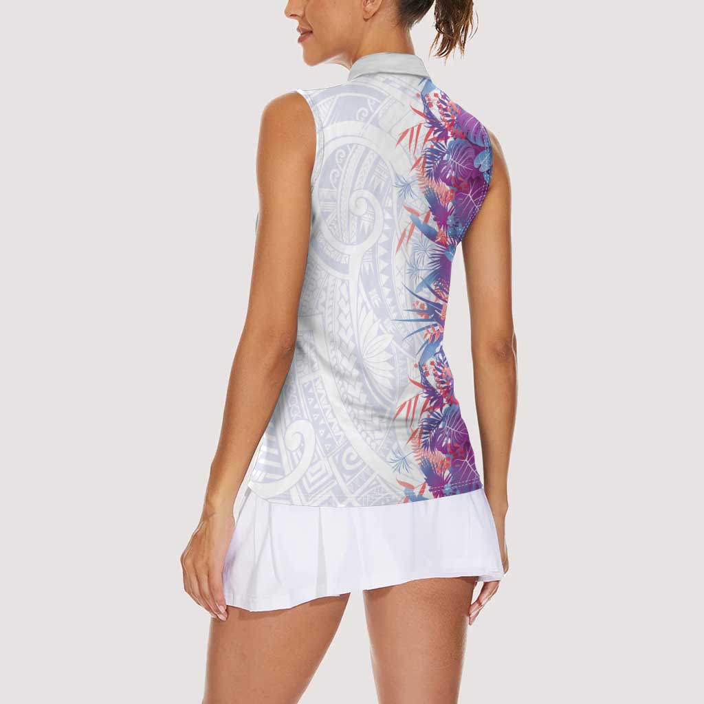 Hawaii Tropical Plant Poni Women Sleeveless Polo Shirt Vibrant Polynesian Pattern