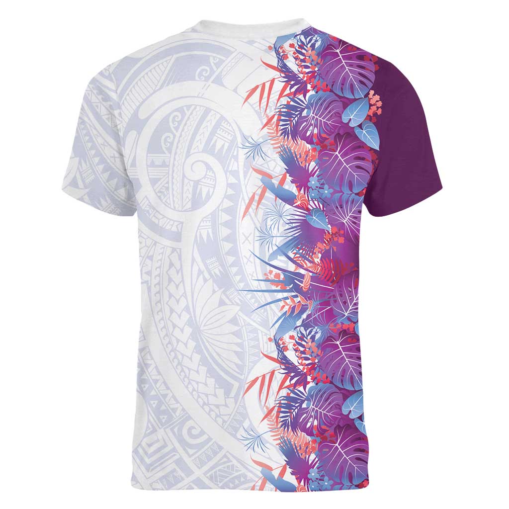 Hawaii Tropical Plant Poni Women V-Neck T-Shirt Vibrant Polynesian Pattern