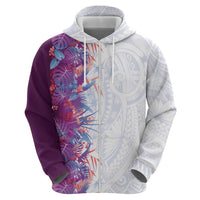 Hawaii Tropical Plant Poni Zip Hoodie Vibrant Polynesian Pattern