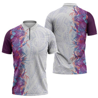 Hawaii Tropical Plant Poni Zipper Polo Shirt Vibrant Polynesian Pattern