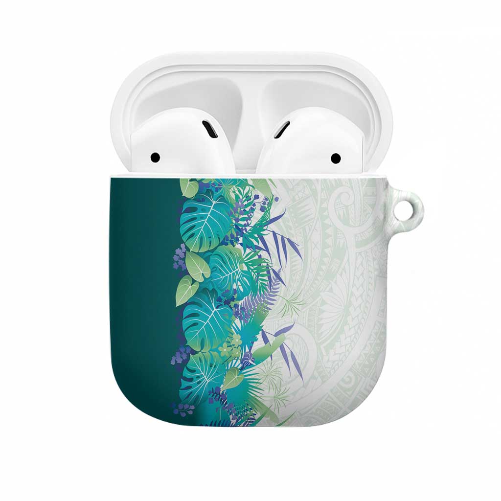 Hawaii Tropical Plant Teal AirPods Case Vibrant Polynesian Pattern