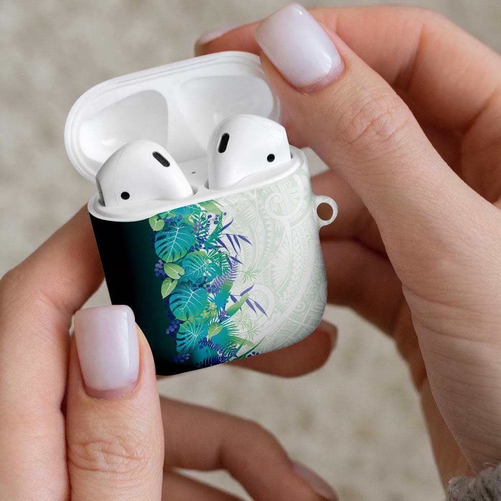 Hawaii Tropical Plant Teal AirPods Case Vibrant Polynesian Pattern