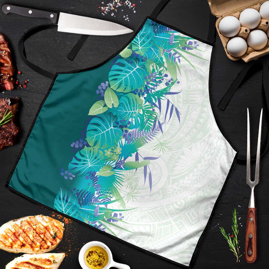Hawaii Tropical Plant Teal Apron Vibrant Polynesian Pattern