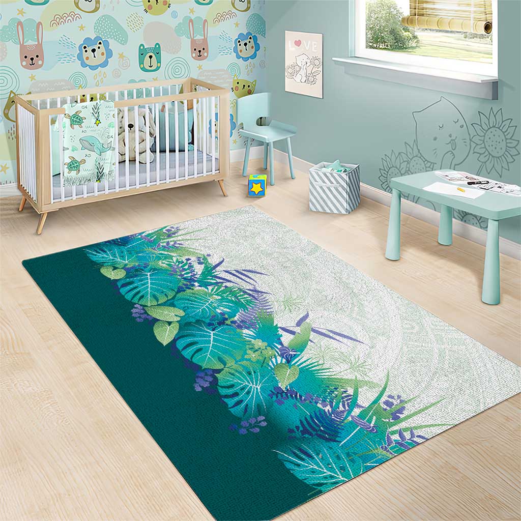 Hawaii Tropical Plant Teal Area Rug Vibrant Polynesian Pattern