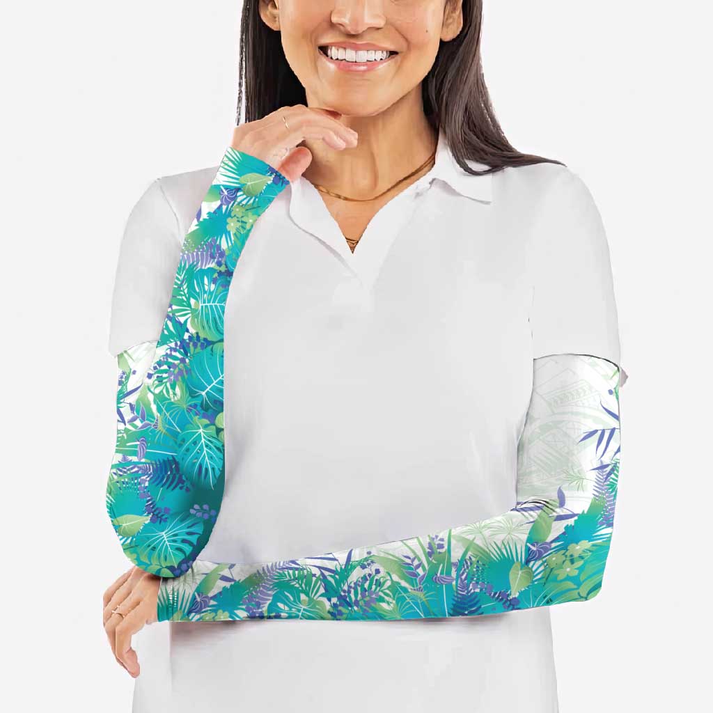 Hawaii Tropical Plant Teal Arm Sleeves Vibrant Polynesian Pattern