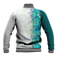 Hawaii Tropical Plant Teal Baseball Jacket Vibrant Polynesian Pattern
