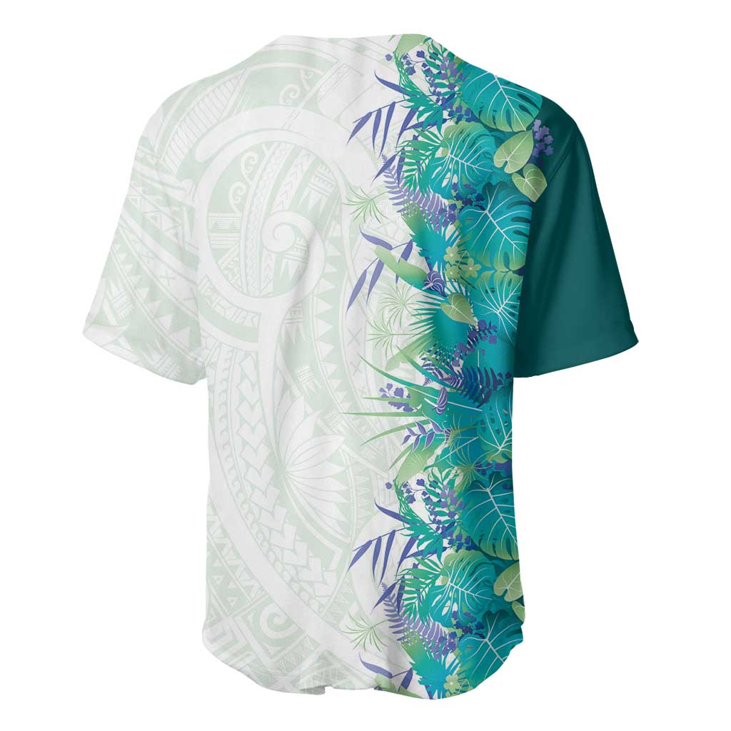 Hawaii Tropical Plant Teal Baseball Jersey Vibrant Polynesian Pattern