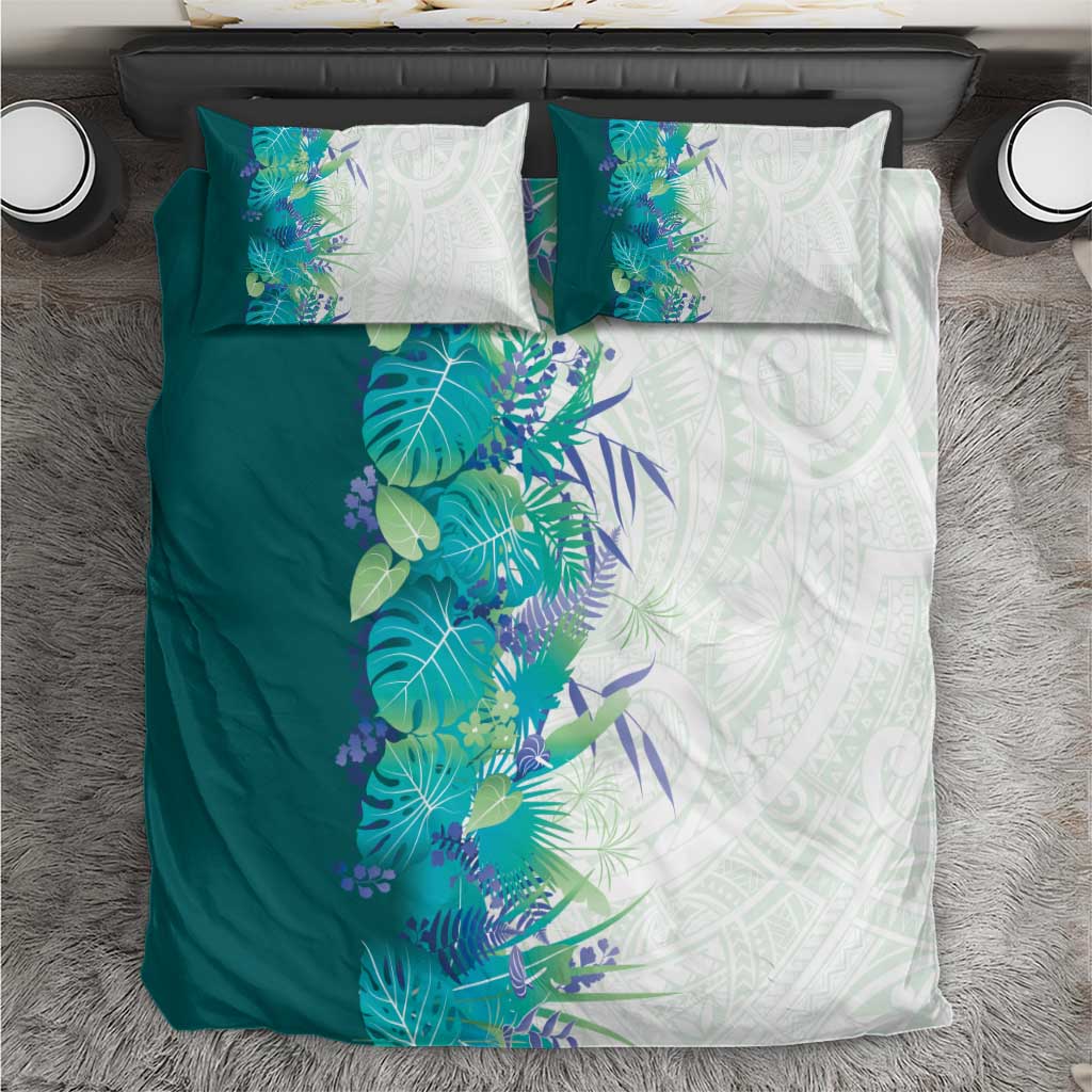 Hawaii Tropical Plant Teal Bedding Set Vibrant Polynesian Pattern