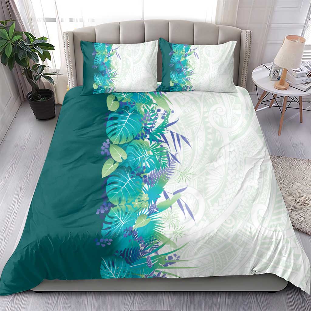 Hawaii Tropical Plant Teal Bedding Set Vibrant Polynesian Pattern