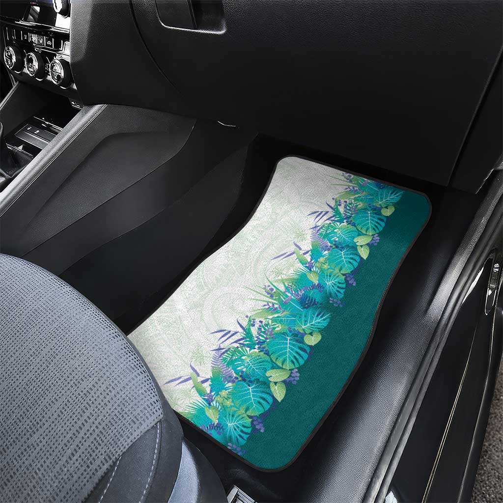 Hawaii Tropical Plant Teal Car Mats Vibrant Polynesian Pattern