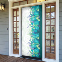 Hawaii Tropical Plant Teal Door Cover Vibrant Polynesian Pattern