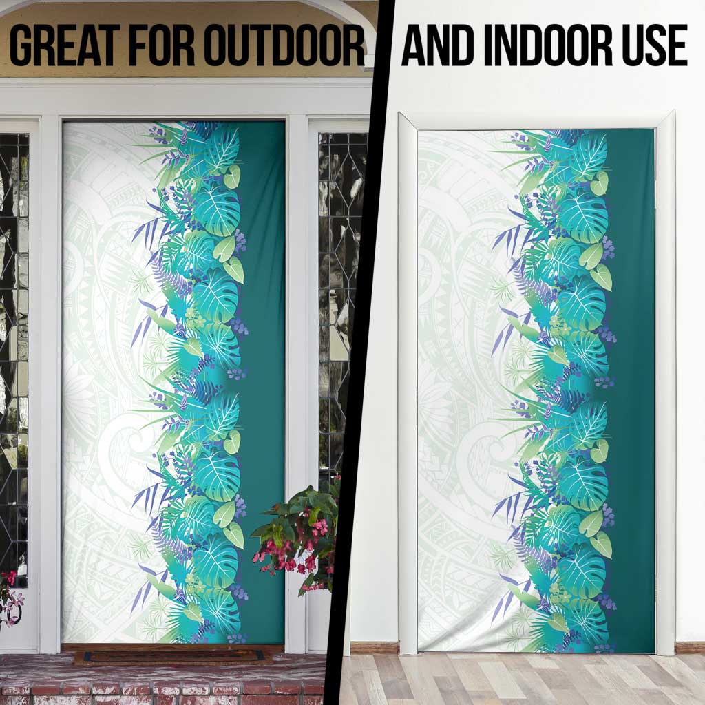 Hawaii Tropical Plant Teal Door Cover Vibrant Polynesian Pattern