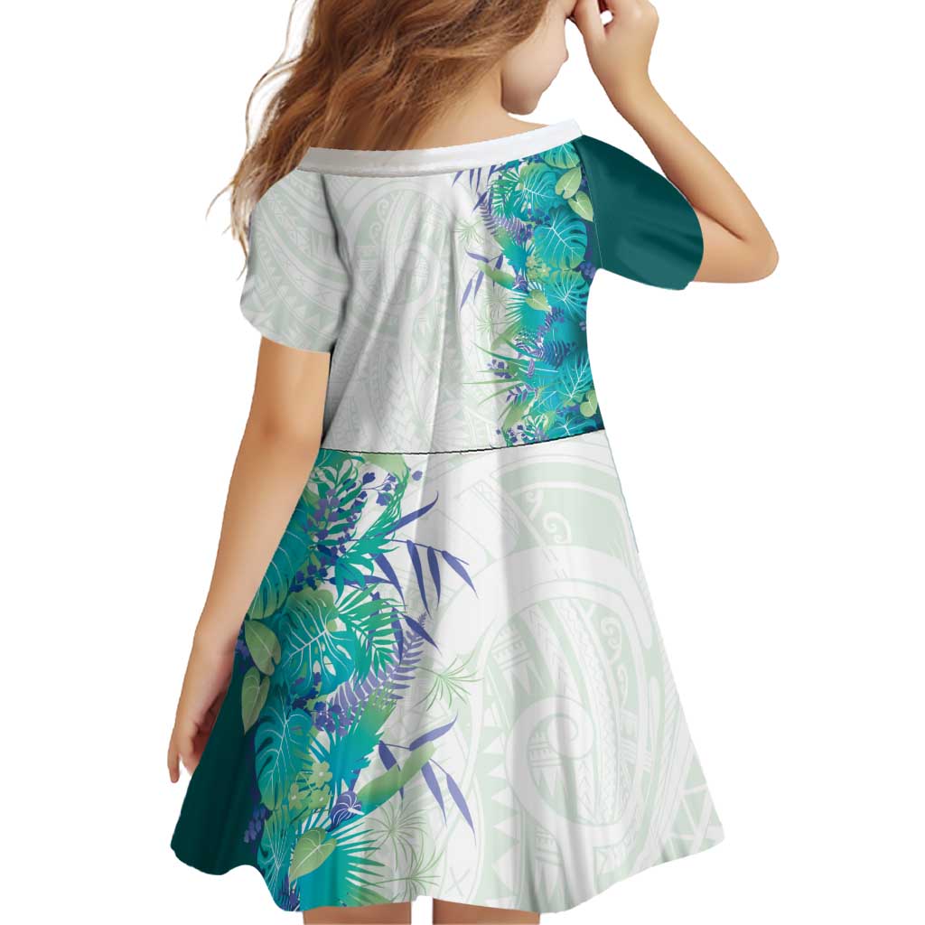 Hawaii Tropical Plant Teal Family Matching Mermaid Dress and Hawaiian Shirt Vibrant Polynesian Pattern