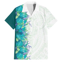 Hawaii Tropical Plant Teal Family Matching Mermaid Dress and Hawaiian Shirt Vibrant Polynesian Pattern