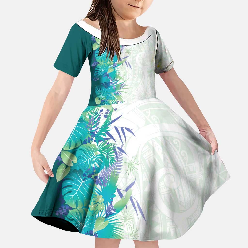Hawaii Tropical Plant Teal Family Matching Tank Maxi Dress and Hawaiian Shirt Vibrant Polynesian Pattern