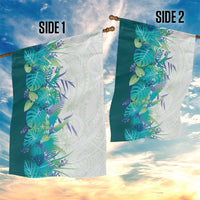 Hawaii Tropical Plant Teal Garden Flag Vibrant Polynesian Pattern