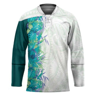 Hawaii Tropical Plant Teal Hockey Jersey Vibrant Polynesian Pattern