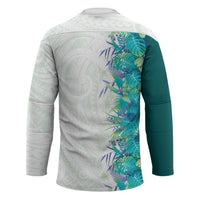 Hawaii Tropical Plant Teal Hockey Jersey Vibrant Polynesian Pattern