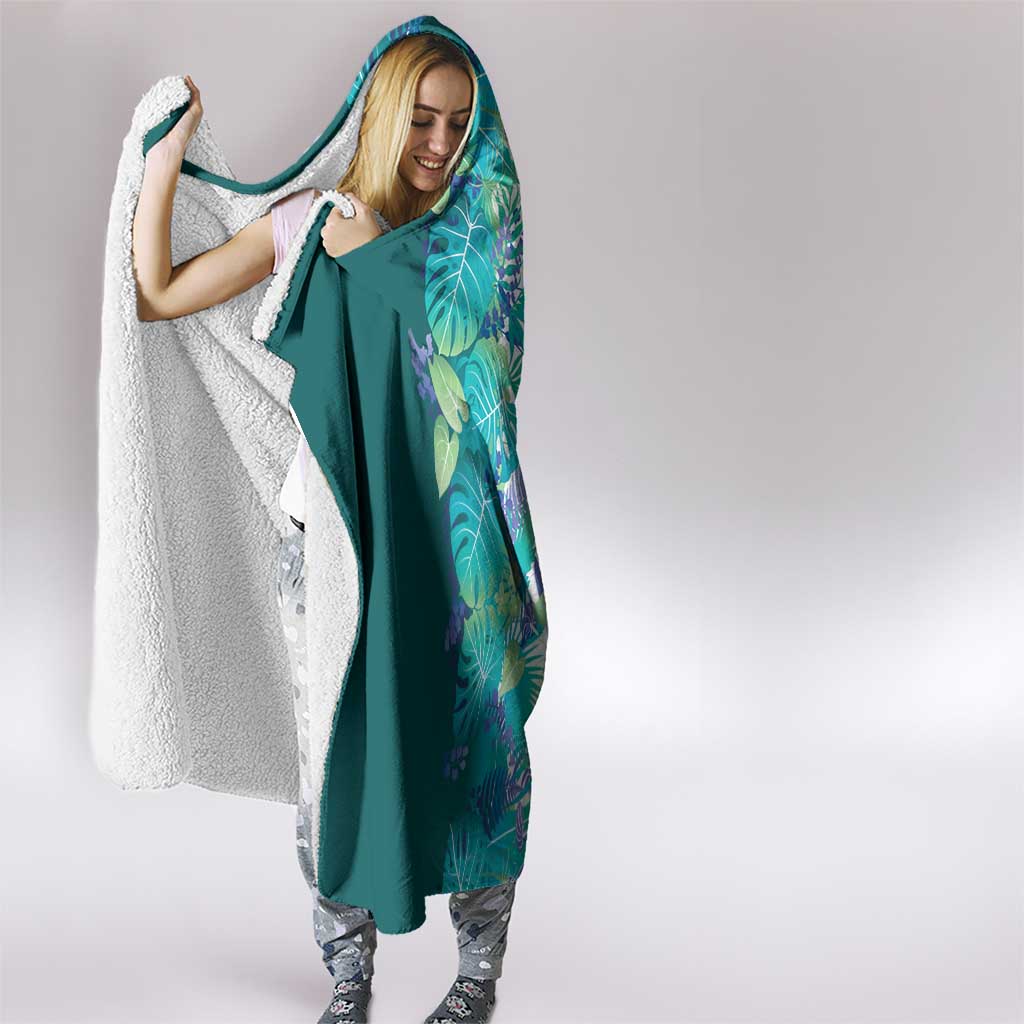 Hawaii Tropical Plant Teal Hooded Blanket Vibrant Polynesian Pattern