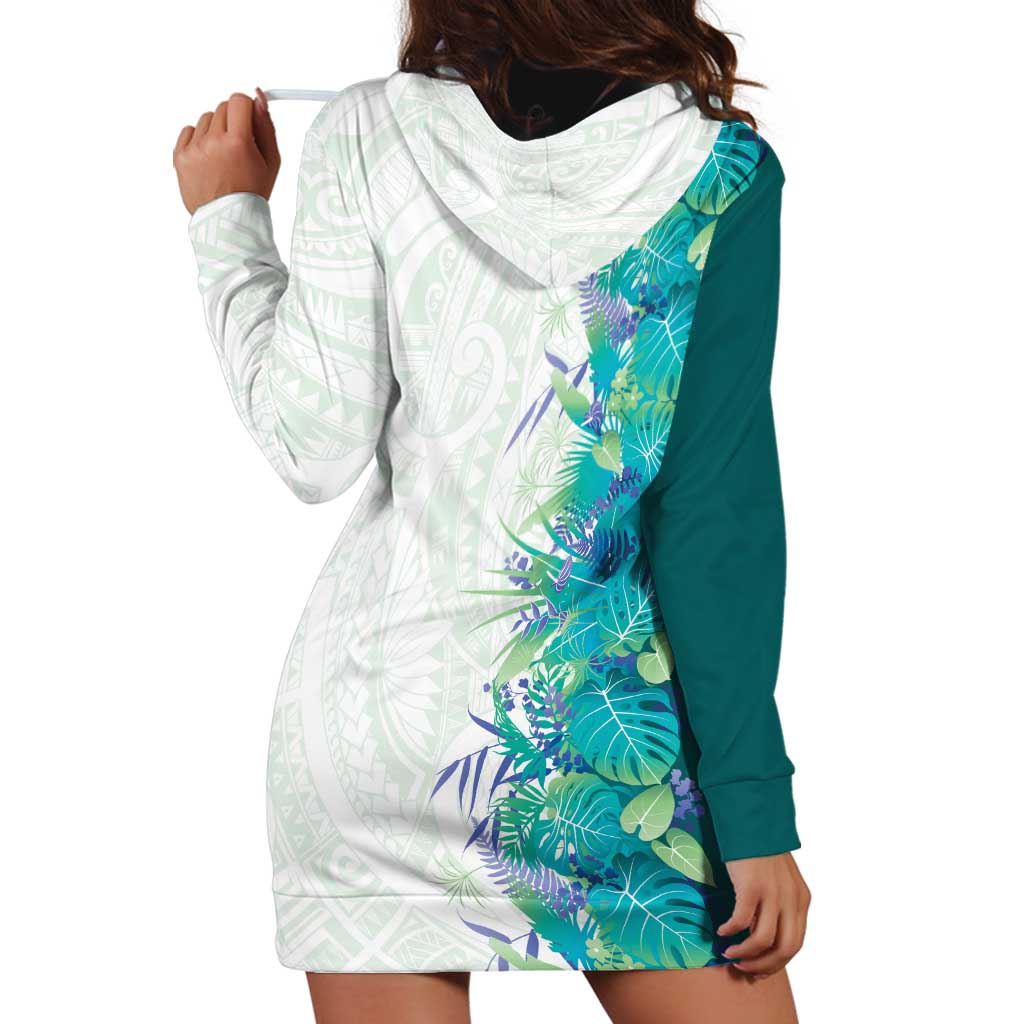 Hawaii Tropical Plant Teal Hoodie Dress Vibrant Polynesian Pattern