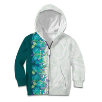 Hawaii Tropical Plant Teal Kid Hoodie Vibrant Polynesian Pattern