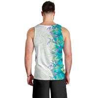 Hawaii Tropical Plant Teal Men Tank Top Vibrant Polynesian Pattern