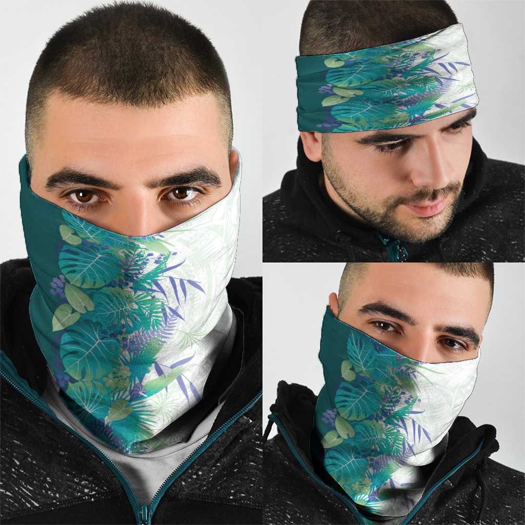 Hawaii Tropical Plant Teal Neck Gaiter Vibrant Polynesian Pattern