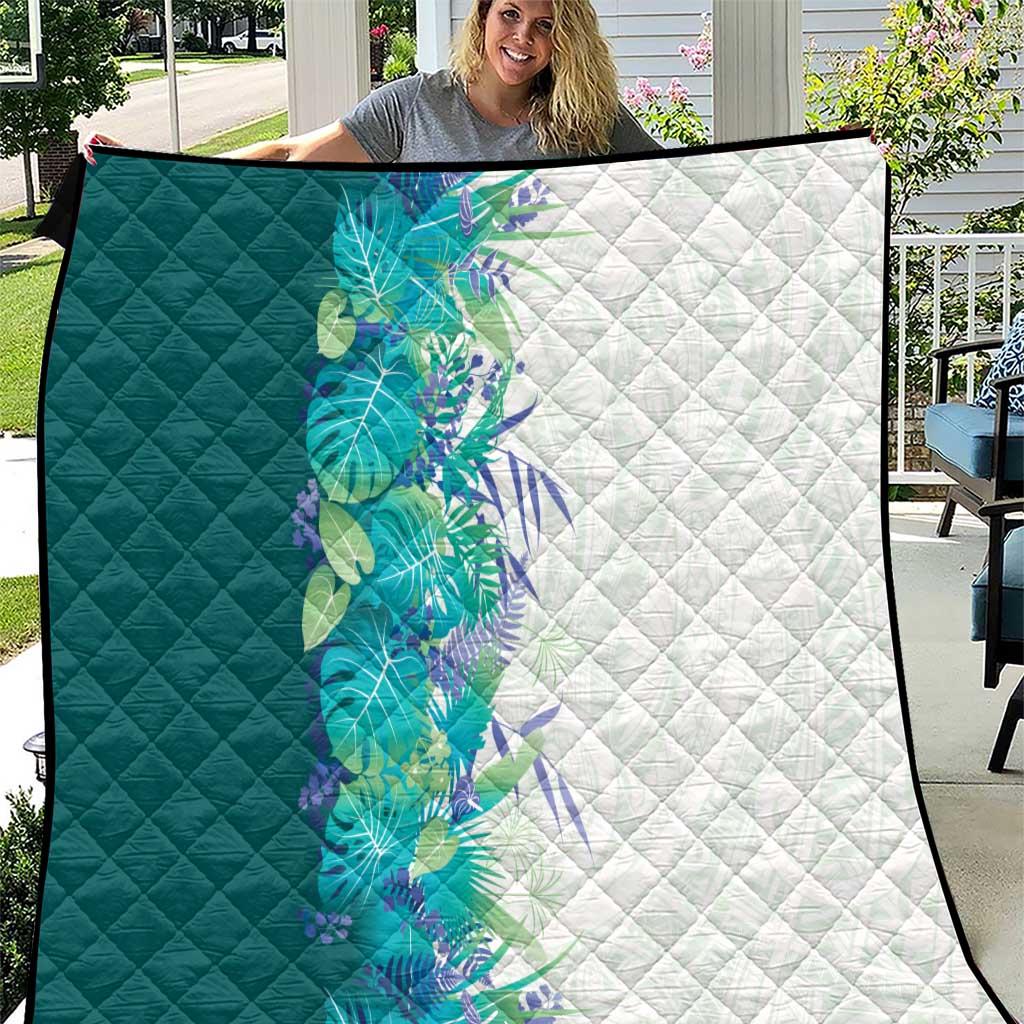 Hawaii Tropical Plant Teal Quilt Vibrant Polynesian Pattern