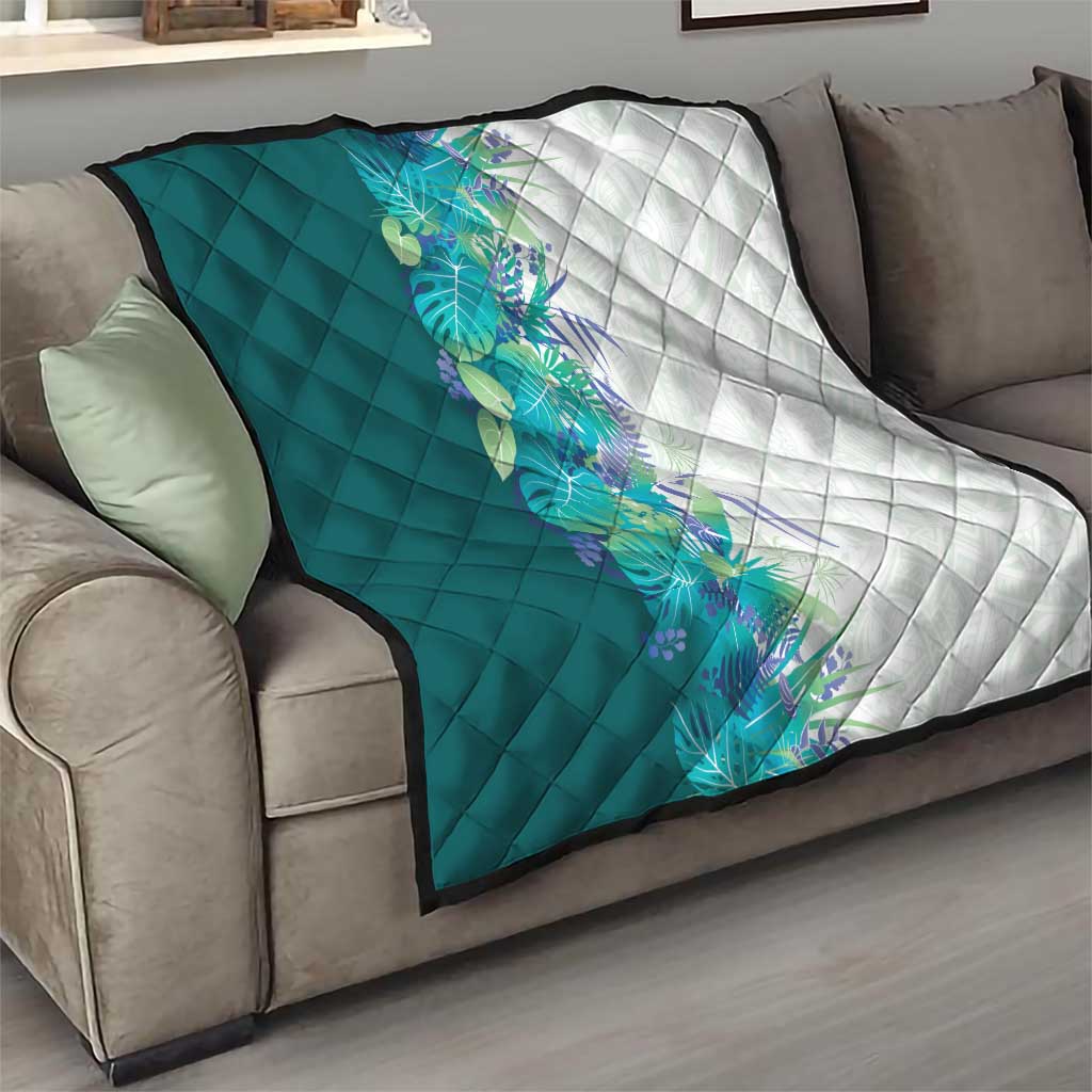 Hawaii Tropical Plant Teal Quilt Vibrant Polynesian Pattern