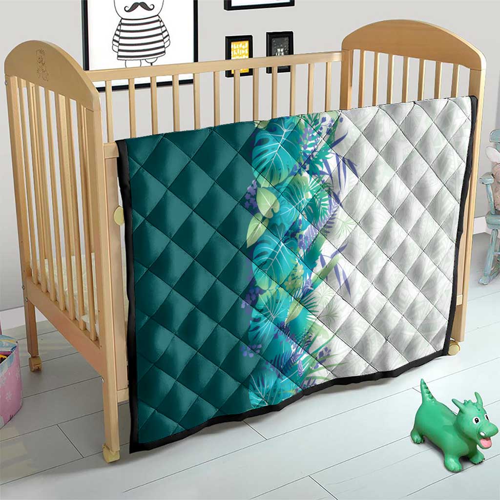 Hawaii Tropical Plant Teal Quilt Vibrant Polynesian Pattern