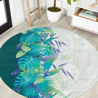 Hawaii Tropical Plant Teal Round Carpet Vibrant Polynesian Pattern
