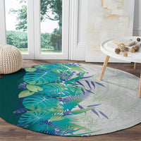 Hawaii Tropical Plant Teal Round Carpet Vibrant Polynesian Pattern