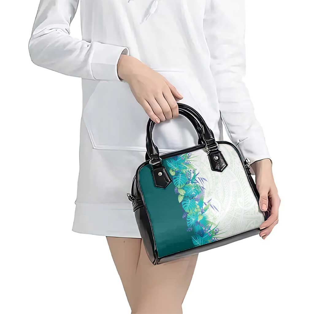 Hawaii Tropical Plant Teal Shoulder Handbag Vibrant Polynesian Pattern