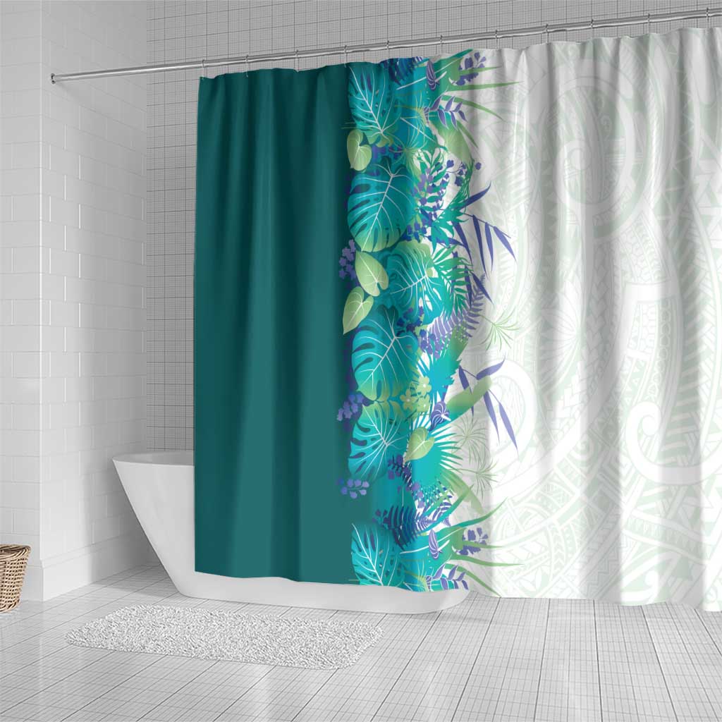 Hawaii Tropical Plant Teal Shower Curtain Vibrant Polynesian Pattern