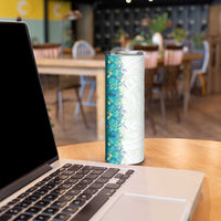 Hawaii Tropical Plant Teal Skinny Tumbler Vibrant Polynesian Pattern