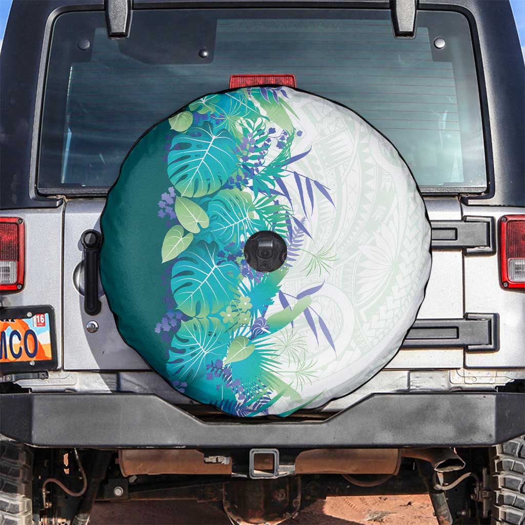 Hawaii Tropical Plant Teal Spare Tire Cover Vibrant Polynesian Pattern