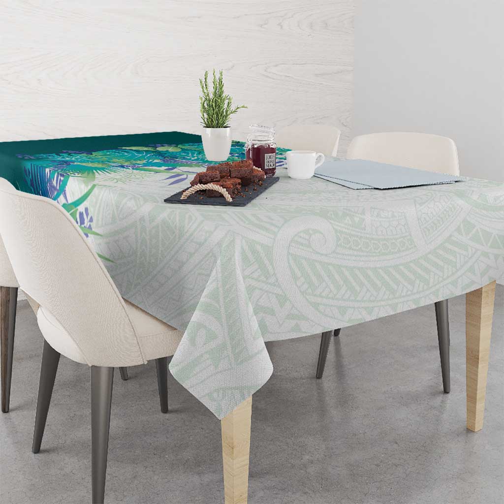 Hawaii Tropical Plant Teal Tablecloth Vibrant Polynesian Pattern