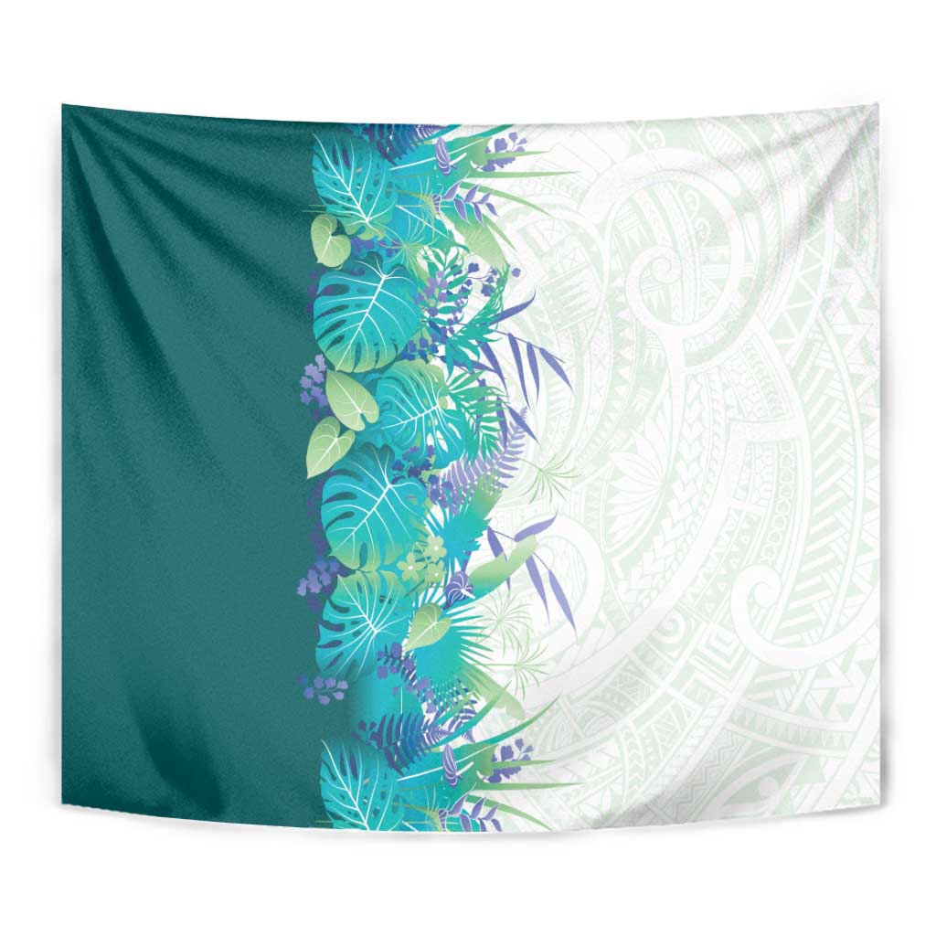 Hawaii Tropical Plant Teal Tapestry Vibrant Polynesian Pattern