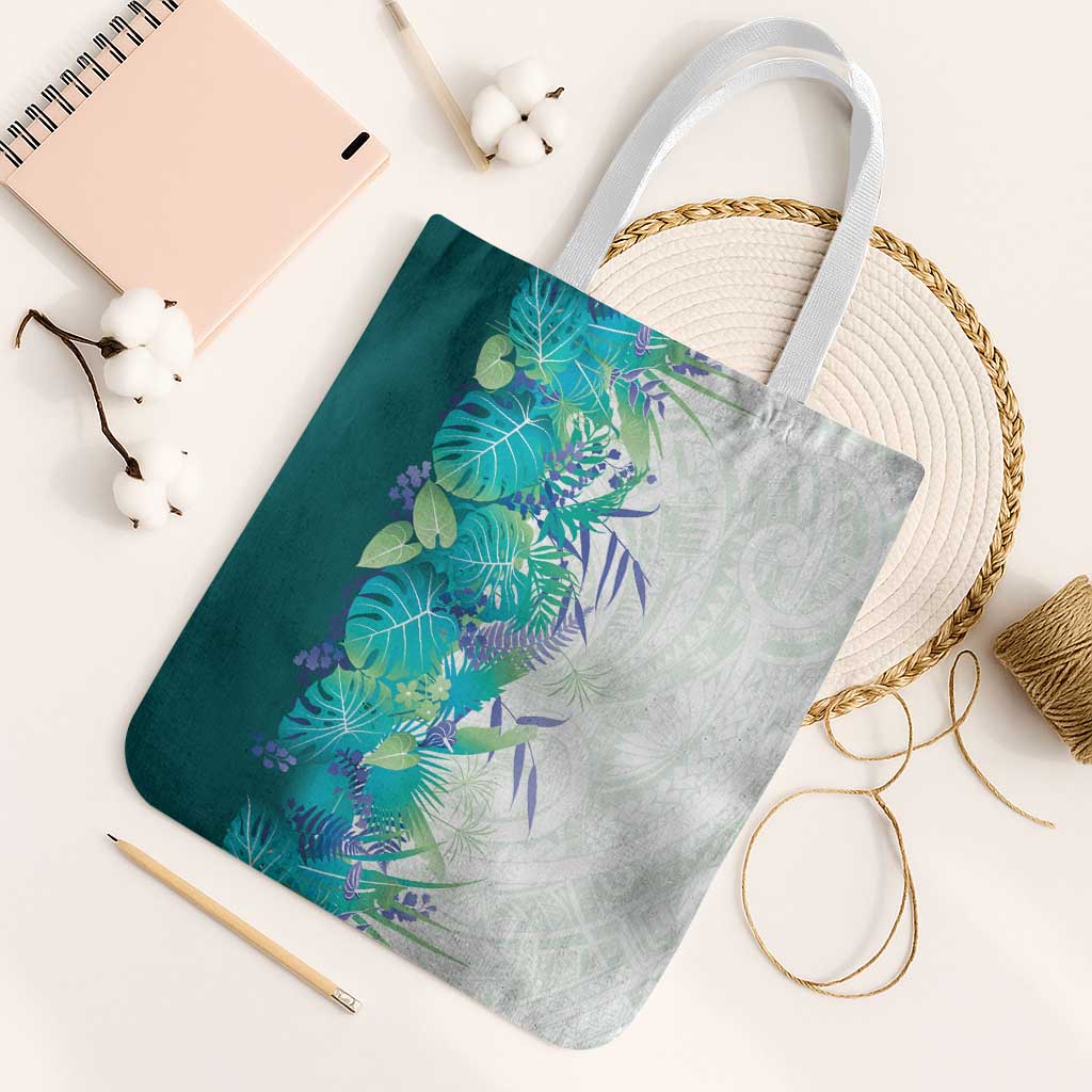 Hawaii Tropical Plant Teal Tote Bag Vibrant Polynesian Pattern