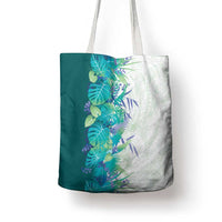 Hawaii Tropical Plant Teal Tote Bag Vibrant Polynesian Pattern