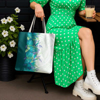 Hawaii Tropical Plant Teal Tote Bag Vibrant Polynesian Pattern