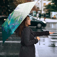 Hawaii Tropical Plant Teal Umbrella Vibrant Polynesian Pattern