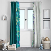 Hawaii Tropical Plant Teal Window Curtain Vibrant Polynesian Pattern