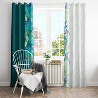Hawaii Tropical Plant Teal Window Curtain Vibrant Polynesian Pattern