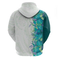 Hawaii Tropical Plant Teal Zip Hoodie Vibrant Polynesian Pattern