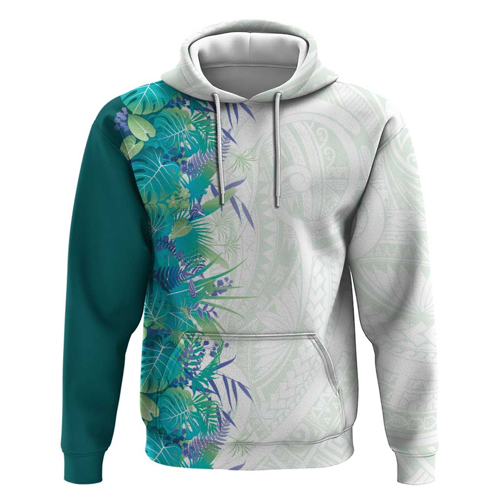 Hawaii Tropical Plant Teal Zip Hoodie Vibrant Polynesian Pattern