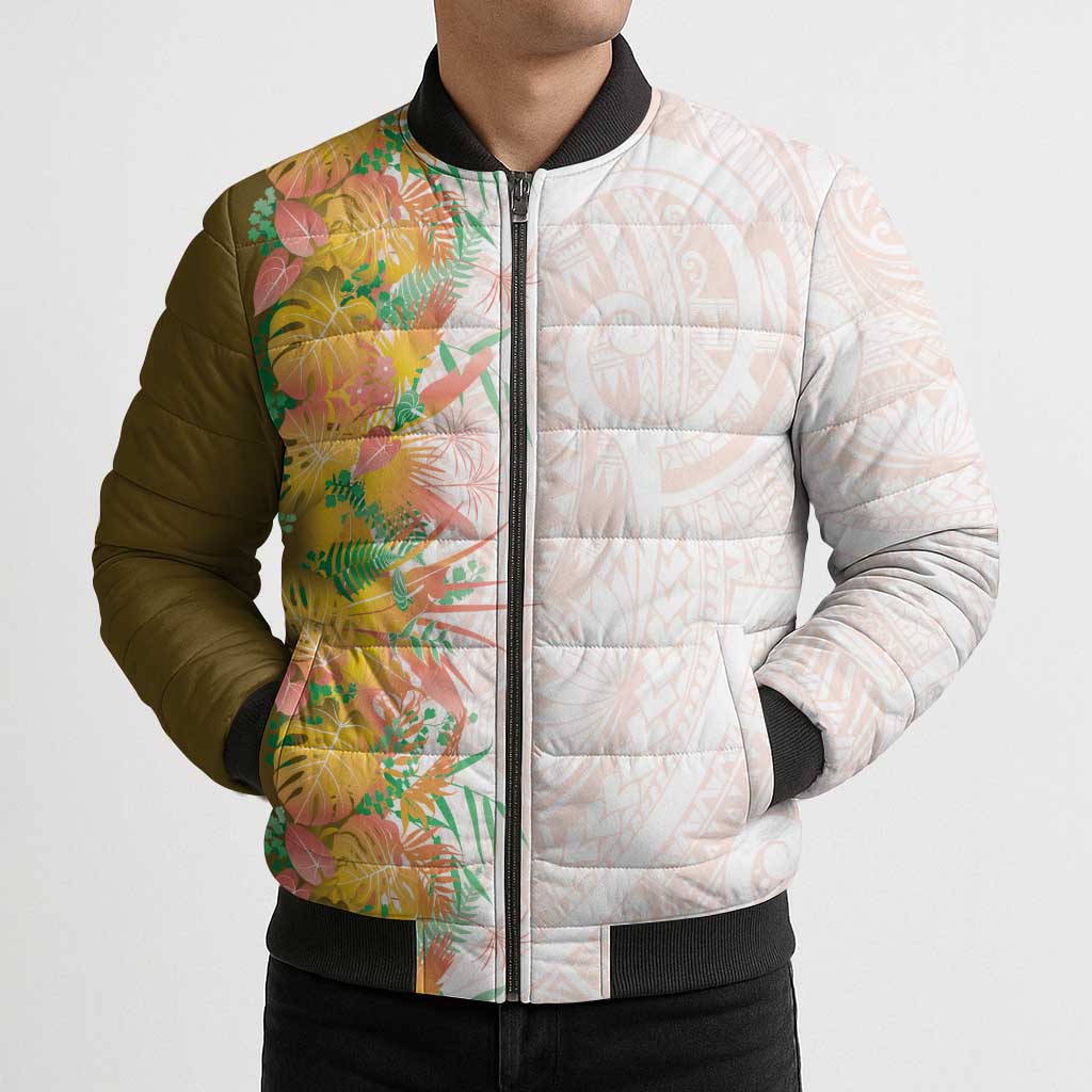 Hawaii Tropical Plant Lenalena Bomber Puffer Jacket Vibrant Polynesian Pattern