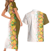 Hawaii Tropical Plant Lenalena Couples Matching Short Sleeve Bodycon Dress and Hawaiian Shirt Vibrant Polynesian Pattern