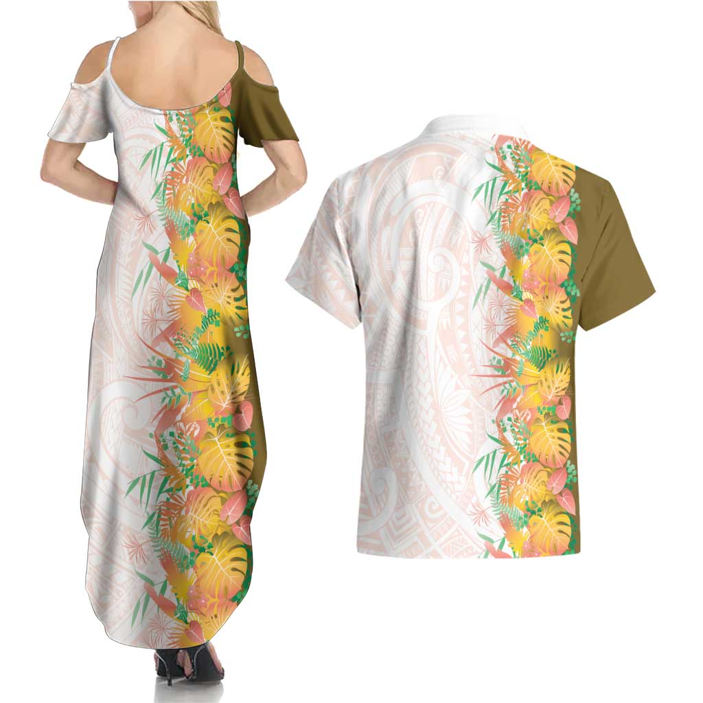 Hawaii Tropical Plant Lenalena Couples Matching Summer Maxi Dress and Hawaiian Shirt Vibrant Polynesian Pattern